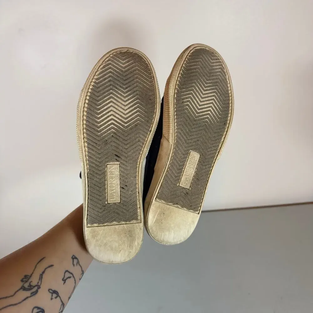 Lauren Ralph Lauren Janson II Canvas Sneakers Womens 6.5B Gold Logo Detail
